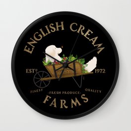 English Cream Golden Retriever Dog Farm Cart Vintage Style Art Wall Clock