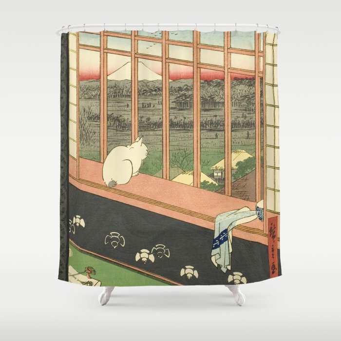 Utagawa Hiroshige - Asakusa Rice Fields, Torinomachi Festival - Vintage Japanese Woodblock Print, 1857 Shower Curtain