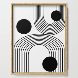 Modern Minimalist Line Art in Black and White Serving Tray