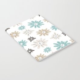 Aquaverde Floral Pattern Brown Soft Blue Green on White Notebook