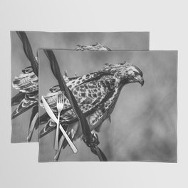 Hawk on a Wire. Black and White Photograph Placemat