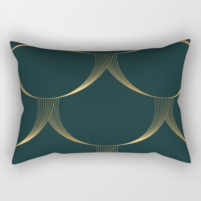 Geometric seamless pattern golden on green. Art deco style. background. Vintage. Rectangular Pillow