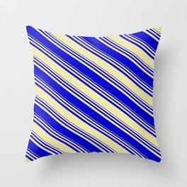 [ Thumbnail: Pale Goldenrod & Blue Colored Stripes Pattern Throw Pillow ]
