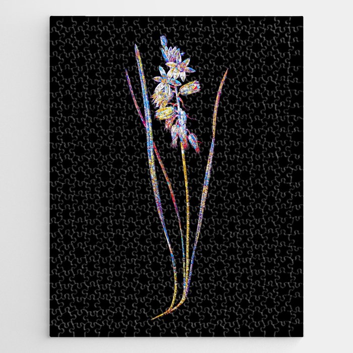 Floral Drooping Star of Bethlehem Mosaic on Black Jigsaw Puzzle