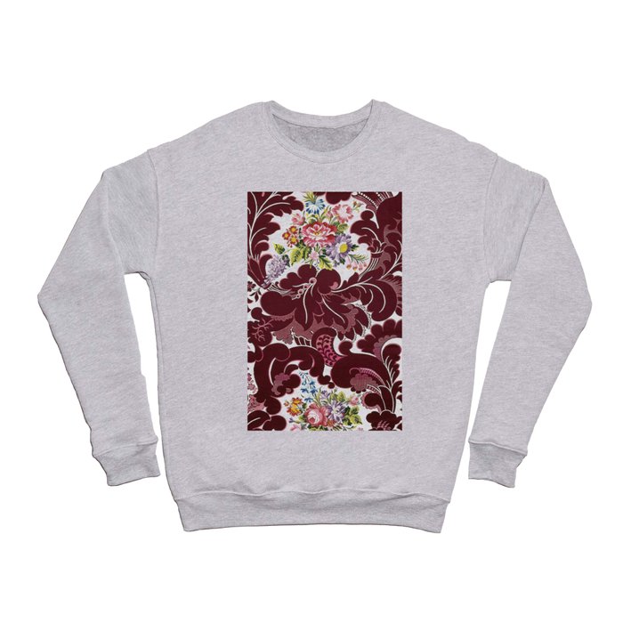 William Morris Textile Red Poppy, Calla Lily, Lilacs, & Dahlia Blossom tapestry  Crewneck Sweatshirt