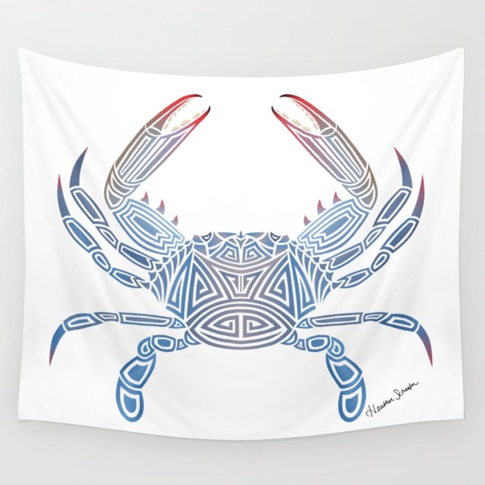 Tribal Blue Crab Wall Tapestry
