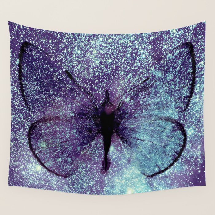 Celestial Butterfly Ultraviolet Aqua Wall Tapestry