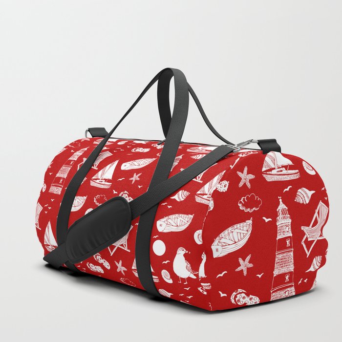 Red And White Summer Beach Elements Pattern Duffle Bag