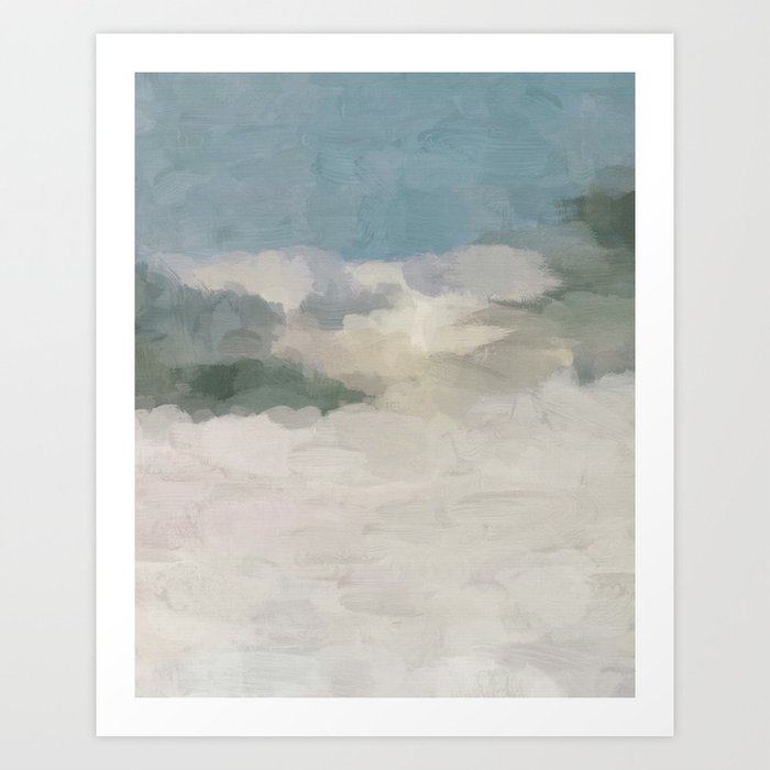 Modern Abstract Painting Teal Blue Sage Green Beige Yellow