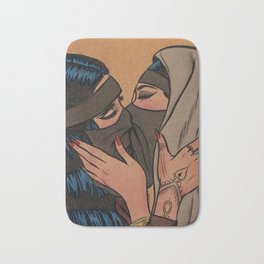 Arab sapphics Bath Mat | Muslim, Middle Eastern, Retro, Wlw, Henna, Couple, Drawing, Women, Illustration, Lesbian 