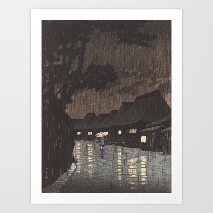 Kawase Hasui Rain at Maekawa Japanese Art Art Print