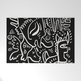 Black and White African Tribal Graffiti In the Night Welcome Mat