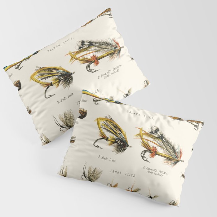 Illustrated Freshwater Fish Angling baits and fishing flies chart Pillow Sham