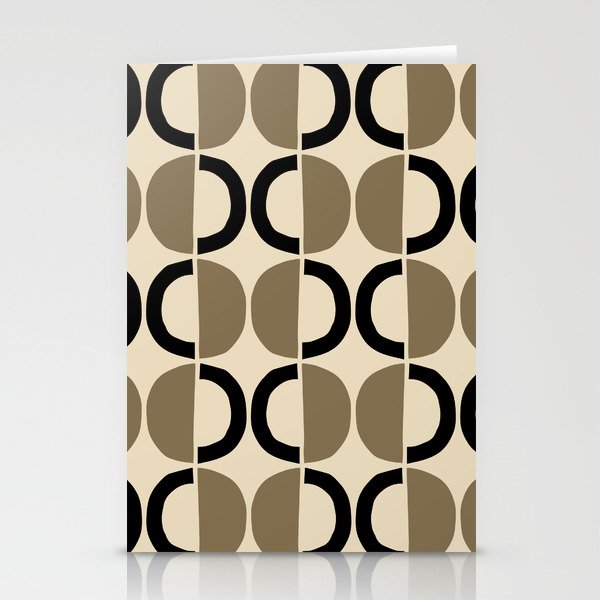 Mid Century Modern Half Circle Pattern 525 Beige and Black Stationery Cards