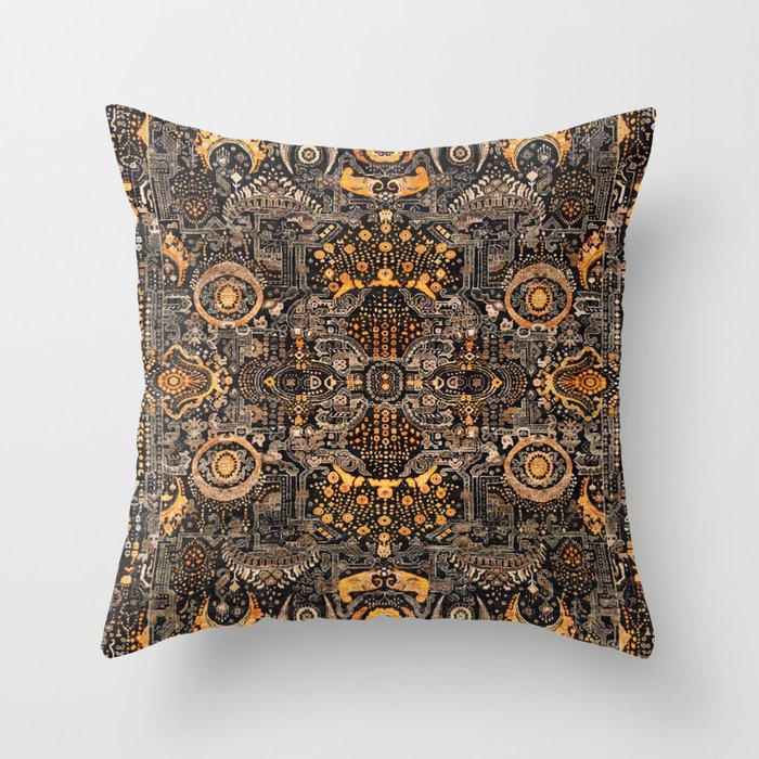 N281 - Gold and Black Oriental Heritage Bohemian Traditional Moroccan Fabric Style Throw Pillow