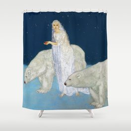 The Bride and the Polar Bears, The Ice Maiden fairy tale portrait painting by Edmund Dulac   Shower Curtain