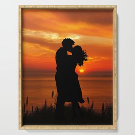 Sunset Kissing on the beach Serving Tray