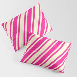 [ Thumbnail: Light Yellow & Deep Pink Colored Lines Pattern Pillow Sham ]