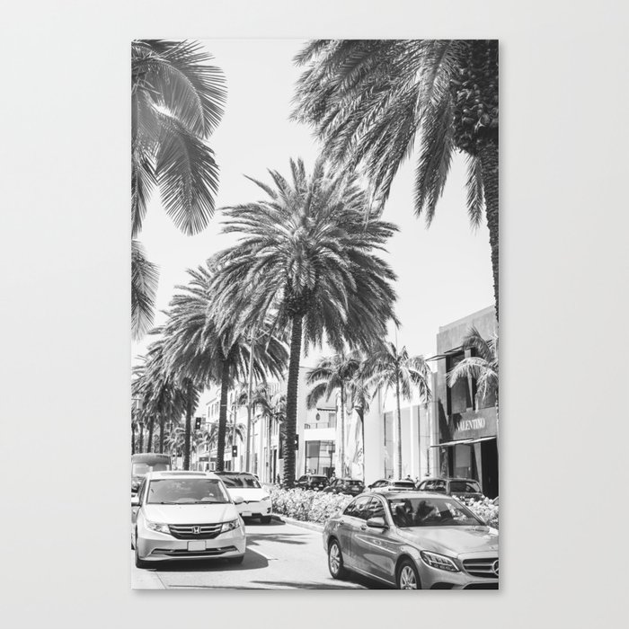 Rodeo Drive in Beverly Hills - Black and White Photo - Los Angeles, California Canvas Print