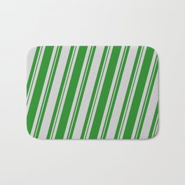 [ Thumbnail: Forest Green and Light Gray Colored Stripes Pattern Bath Mat ]