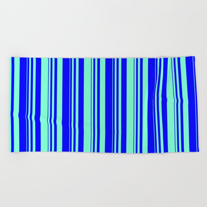 Blue & Aquamarine Colored Striped Pattern Beach Towel