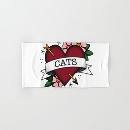 I Love Cats and Tattoos Sailor Jerry Style Tattoo Heart Hand & Bath Towel