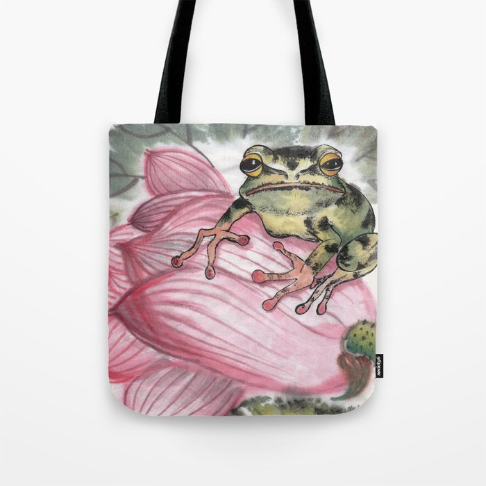 Oriental style - Frog on Lotos Tote Bag