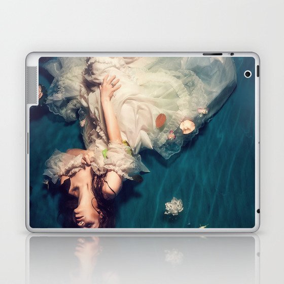Dreamland and flowers in lily pond; female in white gown floating magical realism fantasy female portrait color photograph / photography Laptop & iPad Skin
