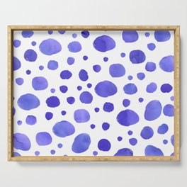 Blue Watercolor Scandi Polka Dot Pattern Serving Tray