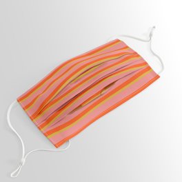 [ Thumbnail: Light Coral, Red, and Goldenrod Stripes Pattern Face Mask ]