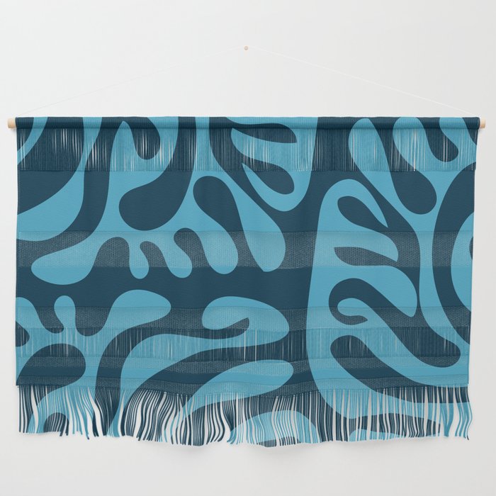 Mid Century Modern Curl Lines Pattern - Blue and Navy Wall Hanging