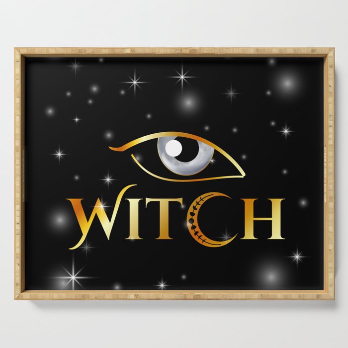 New World Order golden witch eyes with crescent moon	 Serving Tray