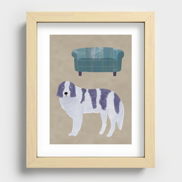 Dog and a Sofa - Purple and Beige Recessed Framed Print
