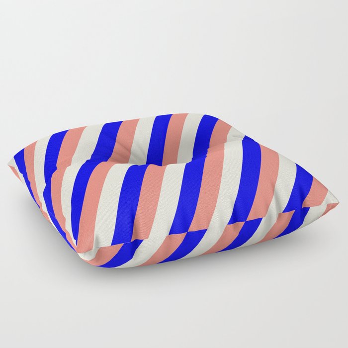 Blue, Salmon & Beige Colored Stripes/Lines Pattern Floor Pillow