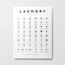 Laundry Symbols Care Guide  Metal Print | Laundryroomguide, Washingsymbols, Laundryroomdecor, Laundrysymbols, Typography, Laundryroomprint, Laundrysymbolssign, Laundrysymbol, Black And White, Midcentury 