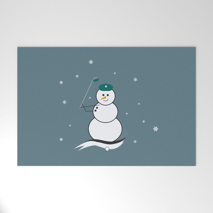 Golfing Snowman Welcome Mat