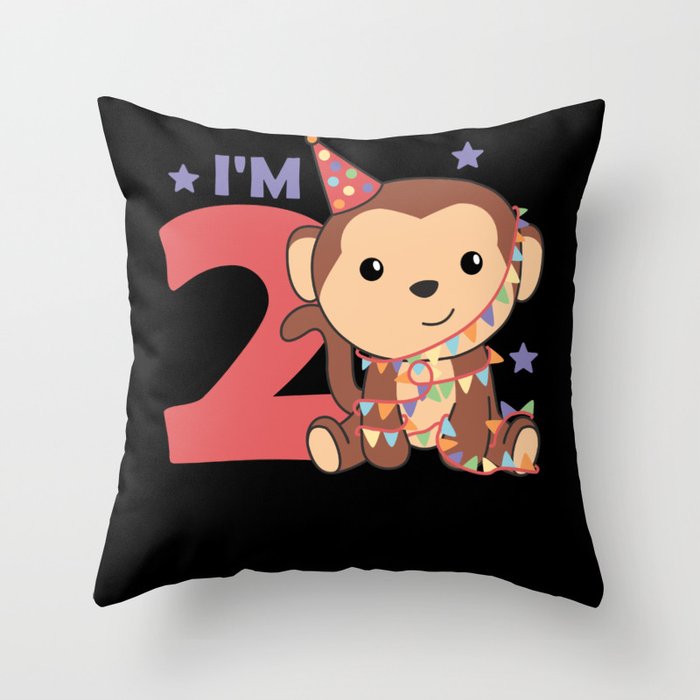 Second Birthday Monkey For Kids 2 Years Old Throw Pillow