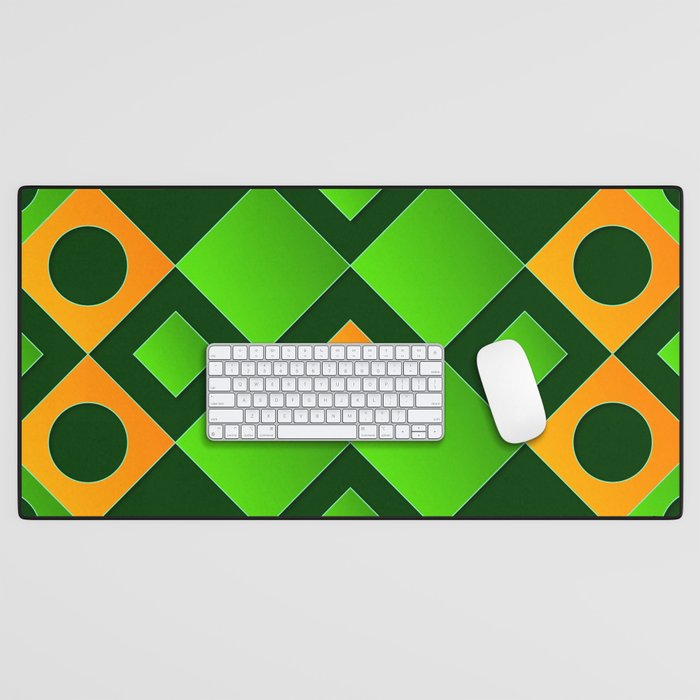Green, Black & Orange Color Square Design Desk Mat