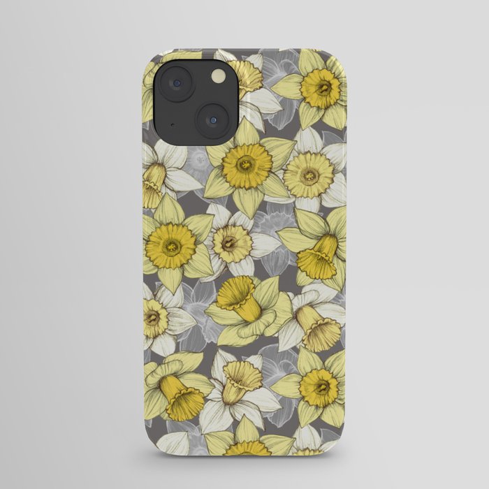 Daffodil Daze - yellow & grey daffodil illustration pattern iPhone Case