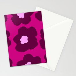Large Pop-Art Retro Flowers in Wine Red on Pink Background  Stationery Card