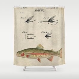 Vintage Rainbow Trout Fly Fishing Lure Patent Game Fish Identification Chart Shower Curtain