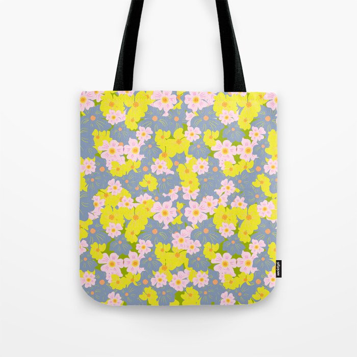 Pastel Spring Flowers On Green Tote Bag