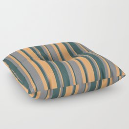 [ Thumbnail: Grey, Dark Slate Gray & Brown Colored Lined/Striped Pattern Floor Pillow ]