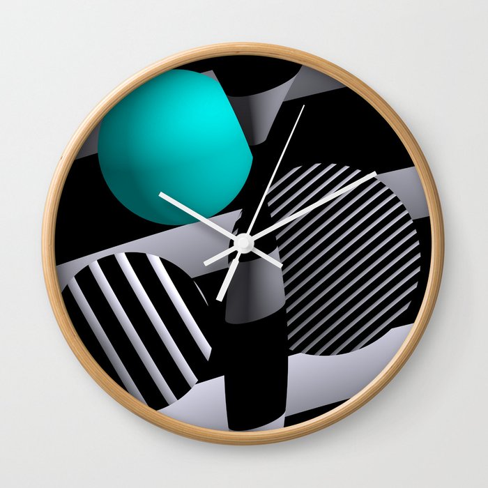 black and white and turquoise -200- Wall Clock