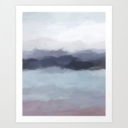 Shorebreak at Sunset - Plum Purple Navy Indigo Ocean Sky Blue Waves Abstract Nature Painting Art Art Print
