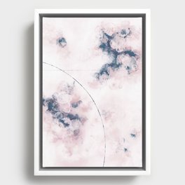 Pretty Blush Pink and Navy Blue Floral Abstract Framed Canvas