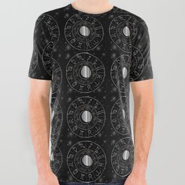 Zodiac astrology circle Silver astrological signs with moon sun and stars All Over Graphic Tee