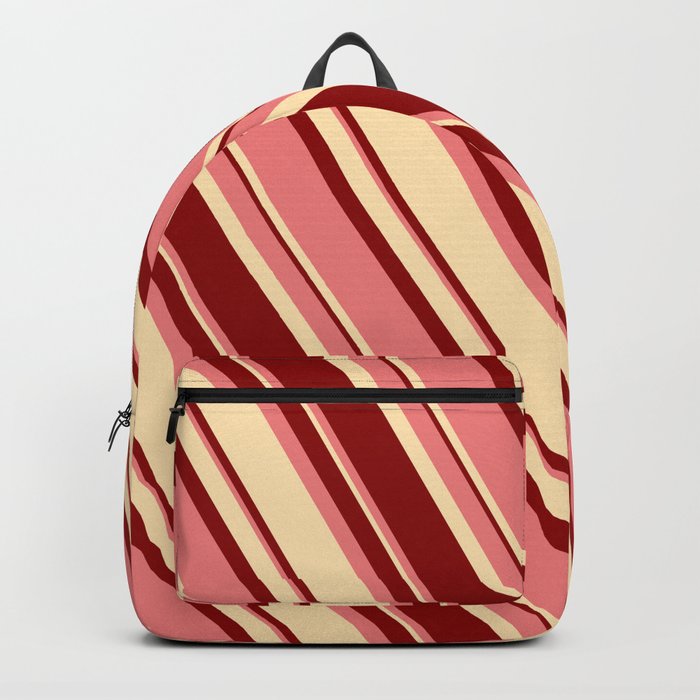 Light Coral, Beige, and Dark Red Colored Lines Pattern Backpack