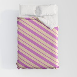 [ Thumbnail: Orchid & Bisque Colored Lines Pattern Duvet Cover ]