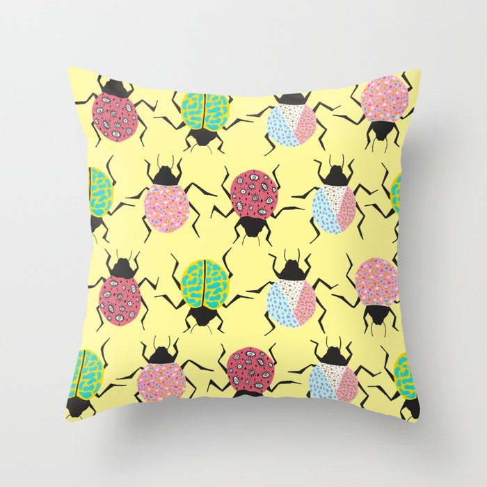 Colorful Beetles Throw Pillow by Macondo Shop Society6
